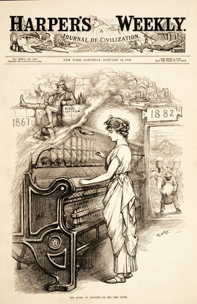 The Queen of Industry, or the New South, pub. 1882 by Thomas Nast